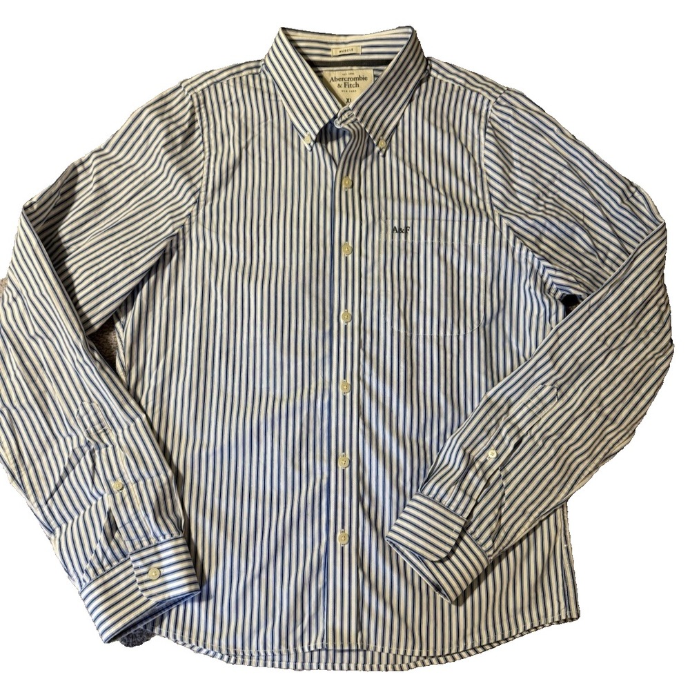 Abercrombie Fitch Men's Blue Stripped Button Down Shirt Muscle Fit Size XL